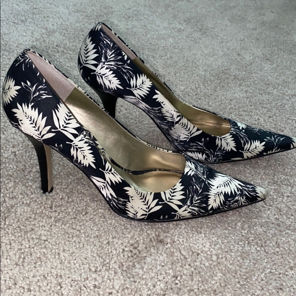 Black with white leaves High Heels
